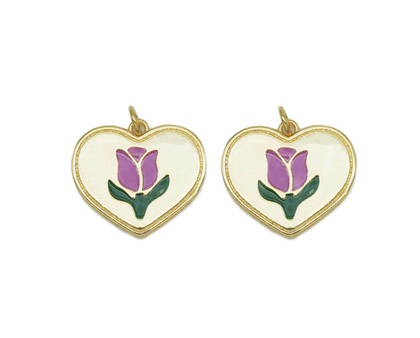 Enamel Tulip On Heart Pendant, Sku#L649