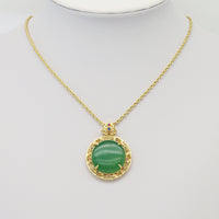Gold Filled CZ Yellow Green Jade Round Pendant Charm, LX344