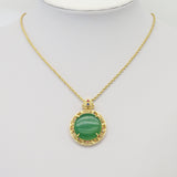 Gold Filled CZ Yellow Green Jade Round Pendant Charm, LX344