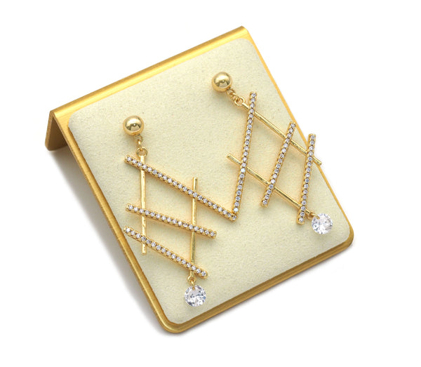 CZ Pave Gold Rhombus Stud Earring, Geometry Earrings, Sku#LD345