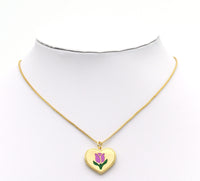 Enamel Tulip On Heart Pendant, Sku#L649