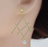 CZ Pave Gold Rhombus Stud Earring, Geometry Earrings, Sku#LD345