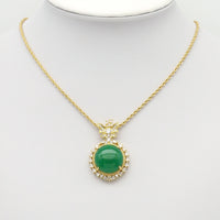Large Green Jade with CZ Butterfly Gold Charm, Sku#LX345