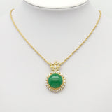 Large Green Jade with CZ Butterfly Gold Charm, Sku#LX345