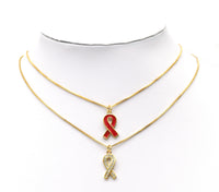 CZ Enamel Cancer Awareness Ribbon Pendant, Sku#LK603