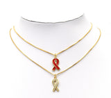 CZ Enamel Cancer Awareness Ribbon Pendant, Sku#LK603