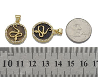 Gold CZ Snake On Round Coin Gemstone Charm, Sku#LX114