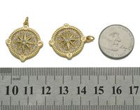 Gold CZ Pave Star Medallion Coin Charm, Sku#LX116