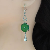 Silver Green Jade Earrings, Sku#LX348