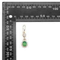 Clear CZ Gold Green Oval Jade Earrings, Sku#LX349