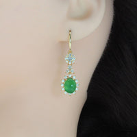 Clear CZ Gold Green Oval Jade Earrings, Sku#LX349