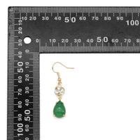 Clear CZ Gold Green Pink Teardrop Jade Earrings, Sku#LX350