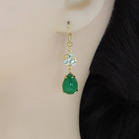 Clear CZ Gold Green Pink Teardrop Jade Earrings, Sku#LX350