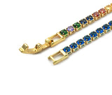 Colorful CZ Gold Tennis Chain Bracelet, Sku#LD346
