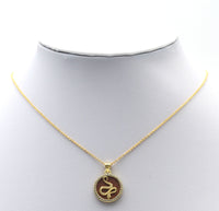 Gold CZ Snake On Round Coin Gemstone Charm, Sku#LX114