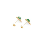 Clear CZ Gold Green Round Jade Stud Earrings, Sku#LX351