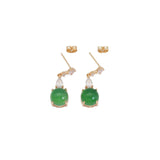 Clear CZ Gold Green Round Jade Stud Earrings, Sku#LX352