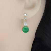 Clear CZ Gold Green Round Jade Stud Earrings, Sku#LX352