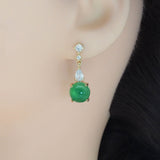 Clear CZ Gold Green Round Jade Stud Earrings, Sku#LX352