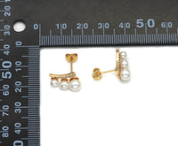 Gold CZ Pearl Stud Earrings, Triple Pearl Earrings, Sku#ZX106