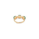 Gold Three Green Jade beads CZ Adjustable Ring, Sku#LX355