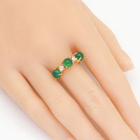 Gold Three Green Jade beads CZ Adjustable Ring, Sku#LX355