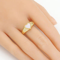 Gold CZ Mother of Pearl Heart Adjustable Ring, Sku#LD464