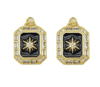 CZ Black Enamel North Star Rectangle Tag Pendant, Sku#Y648