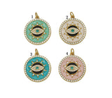 Colorful CZ Enamel Evil Eye On Round Coin Pendant, Sku#Y649