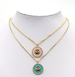 Colorful CZ Enamel Evil Eye On Round Coin Pendant, Sku#Y649