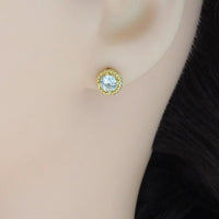 Gold Clear CZ Round CZ Stud Earrings, Sku#LX332