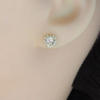 Gold Clear CZ Heart Stud Earrings, Sku#LX334