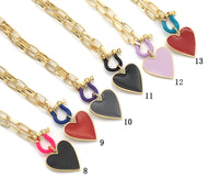 Paperclip Chain Horseshoew Clasp Heart Necklace, sku#EF186