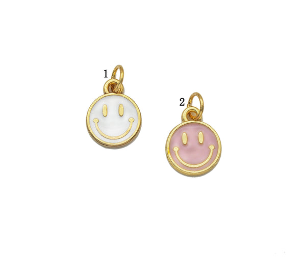 Tiny Cute Enamel Gold Smiley Face Charm, Sku#B333/LX141