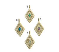 CZ Pave Gold Colorful Opal Rhombus Shape Charm, Sku#F1512