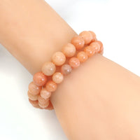 Genuine Peach Calcite Round Smooth Stretchy Bracelet, Sku#EF371