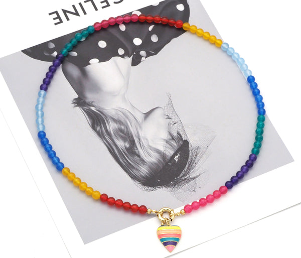 Rainbow Semi-precious Gemstone Necklace,Sku#EF204