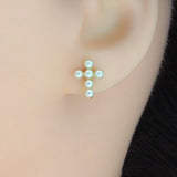 Gold Silver Pearl Cross Stud Earrings, Sku#LD469