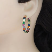 Gold Colorful Baguette CZ Hoop Earrings, Sku#LD470