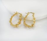 Gold Oval Twist Hoop Earrings, Sku#J365