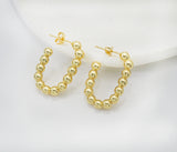 Gold Ball Oval Hoop Earrings, Oval Earrings, Sku#J366