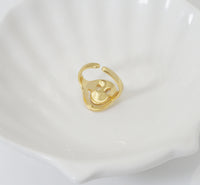 Gold Silver Smiley Face Adjustable Ring, Sku#FH215