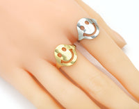Gold Silver Smiley Face Adjustable Ring, Sku#FH215