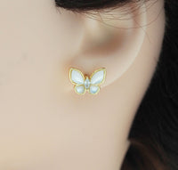 White Pearl Butterfly Stud Earrings, Sku#LD351