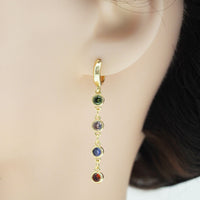 Colorful CZ Chain Link Dangle Earrings, Sku#LD350