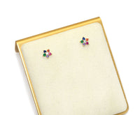 Mini Colorful CZ Gold Flower Stud Earrings, Sku#LD359
