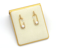CZ Pearl Gold Pin Dangle Stud Earrings, Sku#LD355