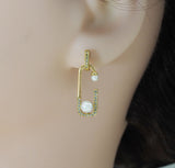 CZ Pearl Gold Pin Dangle Stud Earrings, Sku#LD355