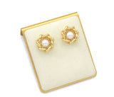 CZ Gold Pearl On Flower Stud Earrings, Sku#J368