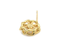 CZ Gold Pearl On Flower Stud Earrings, Sku#J368